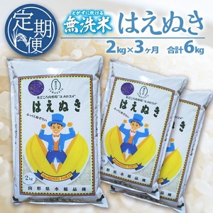 SC0620　【3回定期便】無洗米 はえぬき　2kg×3回(計6kg) SA