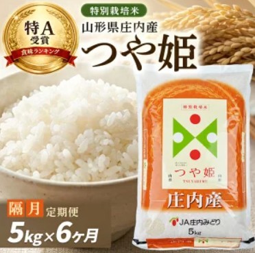 
                  ≪隔月6回定期便≫ 特別栽培米 つや姫 5kg×6ヶ月 計30kg 山形県庄内産 隔月で下旬にお届け 東北 酒田市 庄内地方 庄内平野 お米 精米 白米 ブランド米 庄内米 ごはん ご飯 農協 JA 産地直送 JA庄内みどり SH0102
                