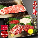 【ふるさと納税】【レビューキャンペーン実施中】【定期便12か月】あか牛サーロイン肉 1kg ( 5枚～6枚 ) 馬刺し 300g 1.3kg×12回 合計15.6kg 食べ比べセット あか牛 和牛 牛 サーロイン 牛肉 肉 ステーキ 馬刺し 馬刺 馬 刺し身 赤身 霜降り たてがみ 国産 熊本 送料無料