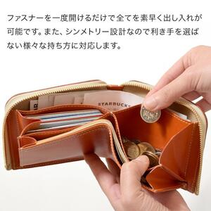 大きく開く小さな財布 二つ折り財布 サイフ HUKURO 栃木レザー 全6色【ブラウン】