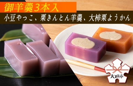 御羊羹3本入（小豆やっこ、栗きんとん羊羹、大柿栗ようかん）