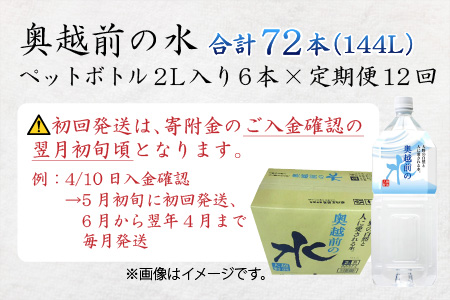 【12ヶ月連続お届け】奥越前の水 PET2L×6本 計72本[H-036001]