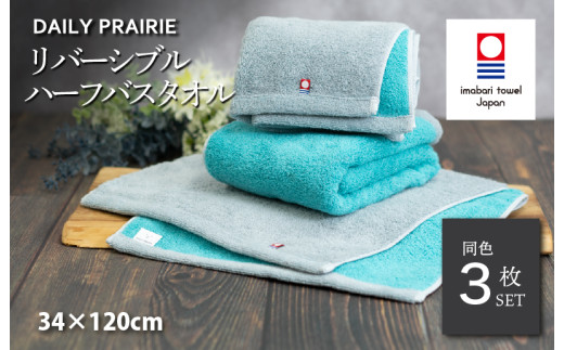 （今治タオルブランド認定品）DAILY PRAIRIE リバーシブルハーフバスタオル 3枚セット （グレー／ターコイズ） [I002950ST3GY/TB] 今治タオル タオル 今治バスタオル ハーフバスタオル ギフト ギフトセット お祝い 贈り物 日本製