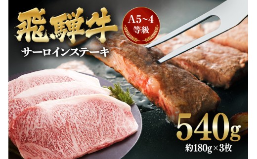 ステーキ サーロインステーキ 飛騨牛 A5～4等級 3枚 約540g (約180g×3枚) │ ステーキ肉 サーロイン 国産 牛肉 国産牛 和牛 ブランド ブランド牛 ブランド牛ステーキ 霜降り 厳選 贈答用 贈り物 ギフト プレゼント 誕生日 記念日 お取り寄せ 自宅用 冷凍 岐阜県 川辺町