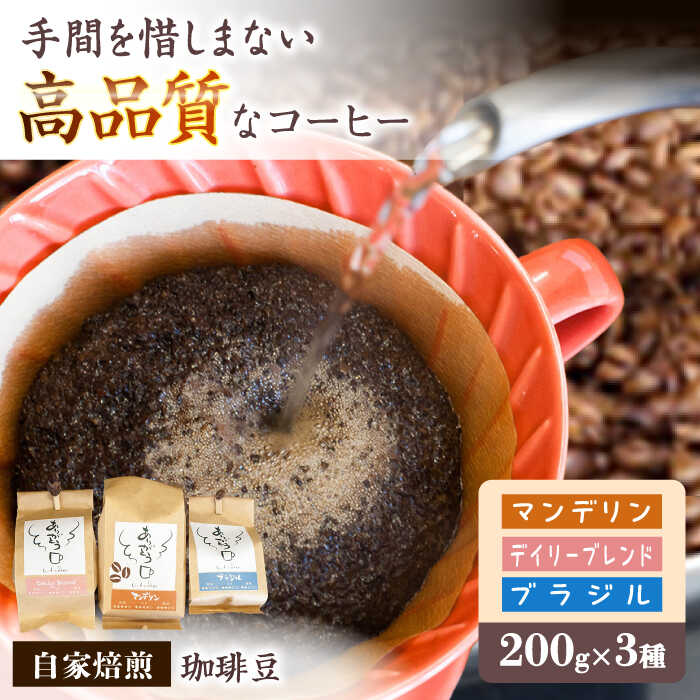 【ふるさと納税】珈琲豆 自家焙煎豆3種セット デイリーブレンド200g マンデリン200g ブラジル200g オリジナルパッケージ コーヒー 豆 ミル ホット アイス 人気 詰め合わせ 飲み比べ セット 高級品種 ギフト 岐阜市/就労継続支援B型事業所 アンドワークス[ANDA001]