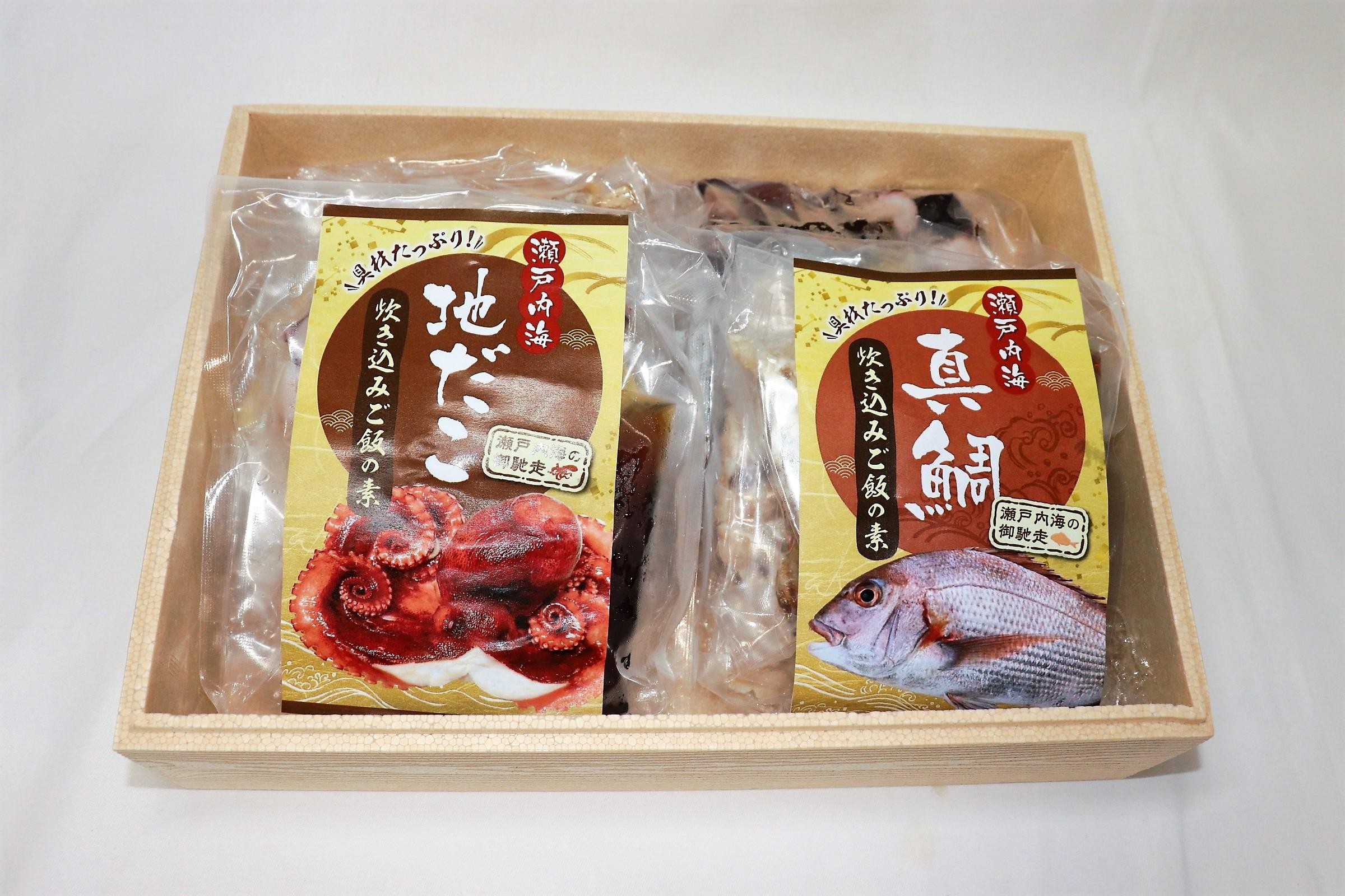 
            瀬戸内海産　真鯛・真だこ炊き込みご飯の素（2～3合用）4Ｐセット
          