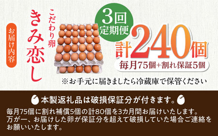 【3回定期便】きみ恋し 80個（75個+割れ保証5個）×3ヶ月 総計240個 広川町/伊藤養鶏場[AFAJ012]