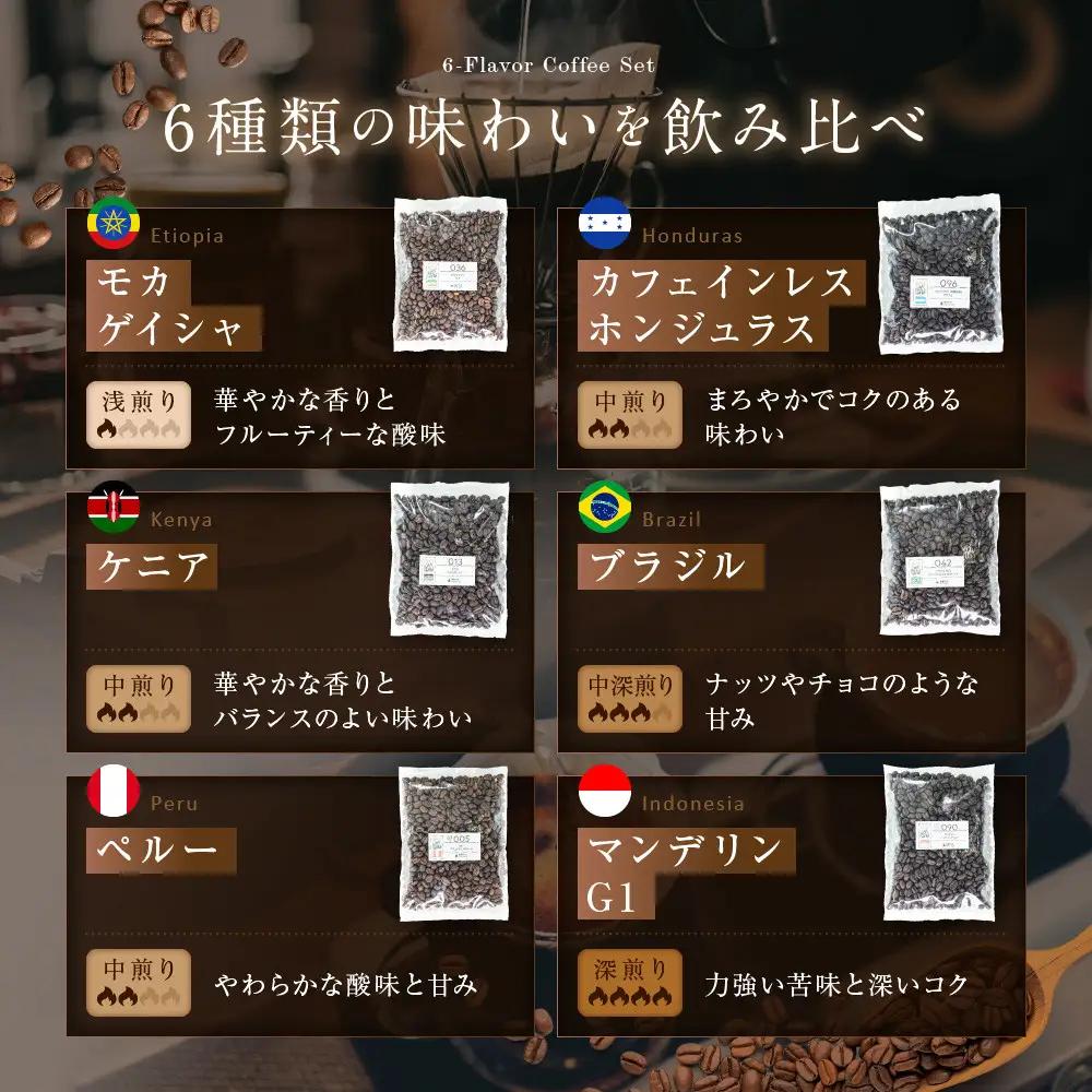 【豆】コーヒー 100g×6種類セット 注文後焙煎 コーヒー