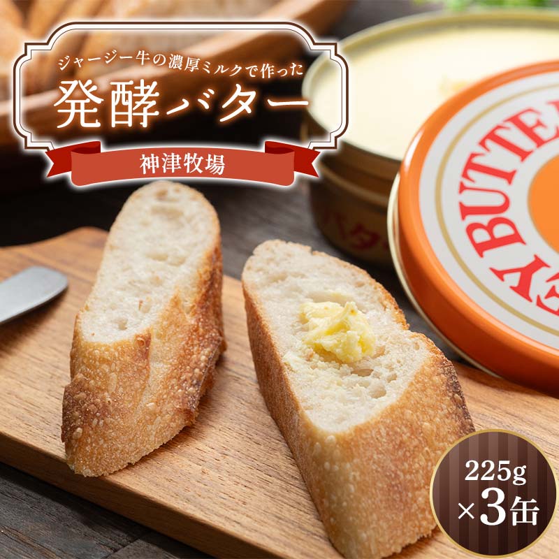 群馬県下仁田町【神津牧場】ジャージー牛の濃厚ミルクで作った発酵バター225g×3缶セット ジャージー乳 濃厚