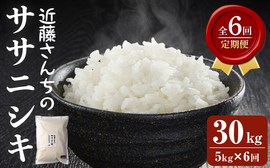 【6回定期便】≪令和7年産≫ ササニシキ 精米 計30kg(5kg×6回) 宮城県登米市産 お米 おこめ 米 コメ 白米 ご飯 ごはん おにぎり お弁当 6か月 頒布会【株式会社近藤農産】tm509