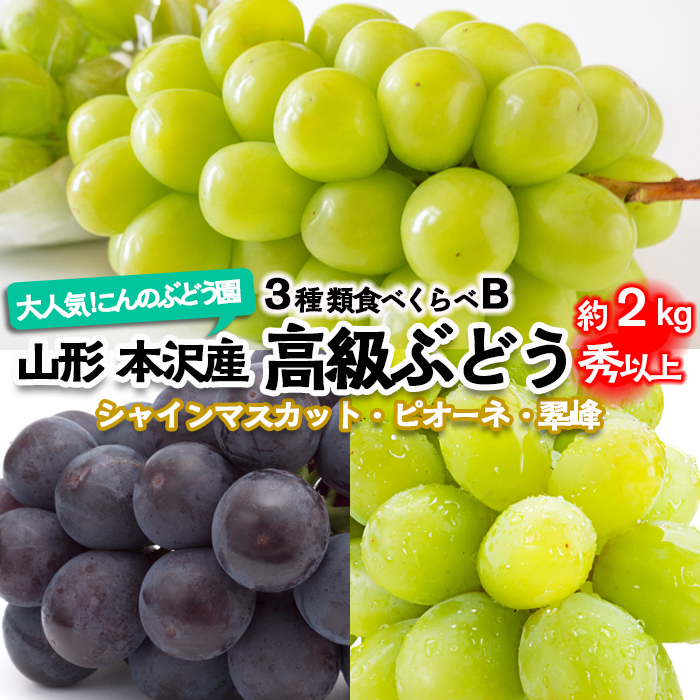 大人気！【こんのぶどう園】山形本沢産 高級ぶどう 3種食べくらべB 秀以上 約2kg 【令和7年産先行予約】FU22-338 フルーツ くだもの 果物 山形 山形県 山形市 ぶどう 葡萄 ブドウ セット 2025年産