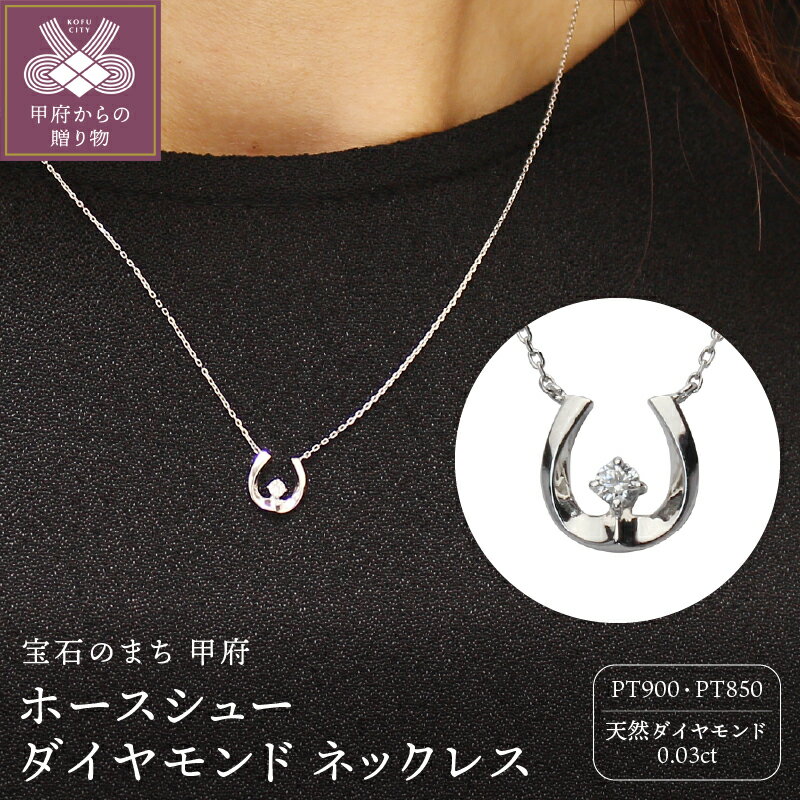 【ふるさと納税】＜ 甲府ジュエリー ＞ ネックレス 首輪 ペンダント ジュエリー アクセサリー ダイヤモンド 0.03ct プラチナ pt900 pt850 レディース カジュアル ホースシュー 馬蹄 アズキチェーン 誕生石 4月 ギフト プレゼント 専用ケース付 保証書付 k203-033