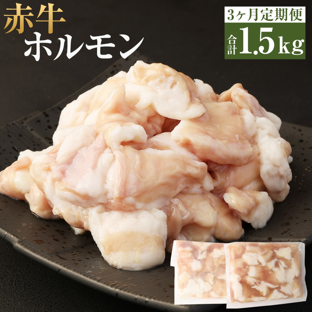 【ふるさと納税】【3ヶ月定期便】赤牛 ホルモン 1回あたり約500g（約250g×2パック）計約1.5kg あか牛 和牛 牛肉 肉 お肉 小腸 シロホルモン やきにく 焼き肉 焼肉 もつ煮込み もつ鍋 お取り寄せ グルメ 冷凍 熊本県 水上村 送料無料