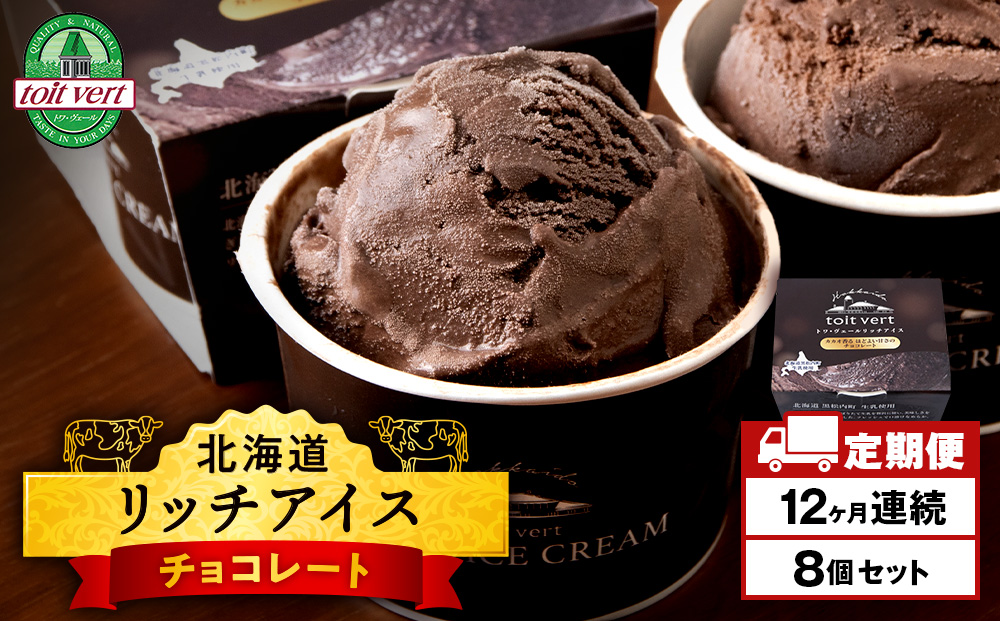 【定期便12ヶ月】リッチアイスクリーム カカオ香るほどよい甘さのチョコレート 8個セット（100ml）