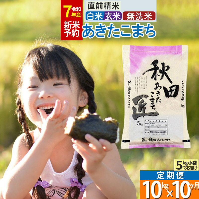 【ふるさと納税】【白米／玄米／無洗米】※R7新米予約※《定期便10ヶ月》秋田県産 あきたこまち 10kg (5kg×2袋)×10回 令和7年産 お米 新米