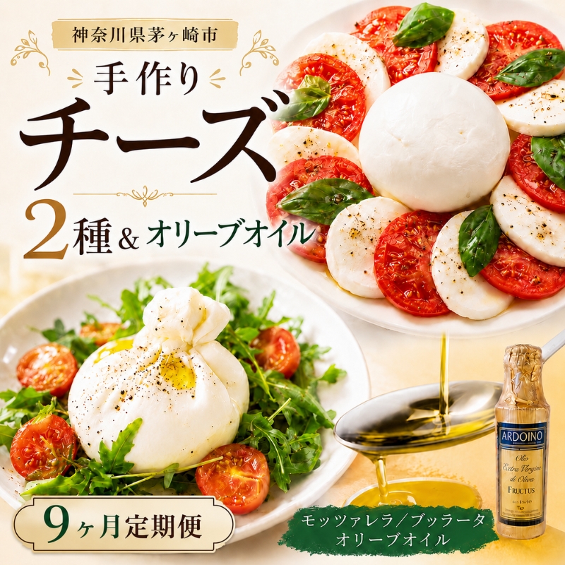 【ふるさと納税】9ヶ月定期便 フレッシュチーズ 2種 オリーブオイル セット モッツァレラ 100g 2個 ブッラータ 160g 1個 オリーブオイル 100ml チーズ おつまみ 送料無料 神奈川県 茅ヶ崎市