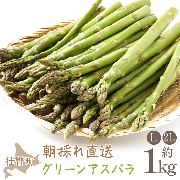 ＜2026年5月中・下旬よりお届け＞北海道壮瞥産「ファーム横山」朝採れ直送　グリーンアスパラ約1kg（L・2L混合） SBTM008