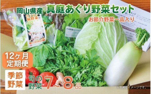 【12カ月定期便】真庭あぐり野菜セット セットカット野菜が1品入る 7～8品 / 詰め合わせ 産地直送 お試し 岡山県 産直工房 新鮮 あぐりガーデン 国産 【配送不可：北海道／沖縄県／離島】  【jujy-tkb050】