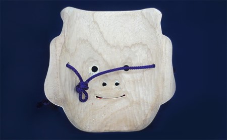 備中神楽面桐一刀彫 事代主の命 伯泉作 民芸品 工芸品 