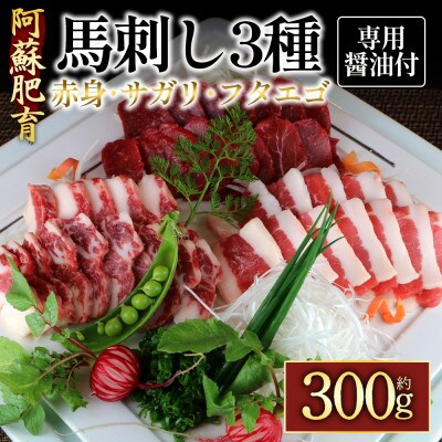 【阿蘇牧場】阿蘇馬 馬刺し3種(赤身・サガリ・フタエゴ)300g(専用醤油付き)(阿蘇市)【配送不可地域：離島】【1609156】