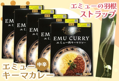 エミューキーマカレー(中辛)・エミューの羽根ストラップ【エミュー 基山産 高タンパク 高鉄分 低カロリー ヘルシー 鉄分補給 簡単 手軽 カレー レトルト 貴重 ダイエット】 A3-A006002