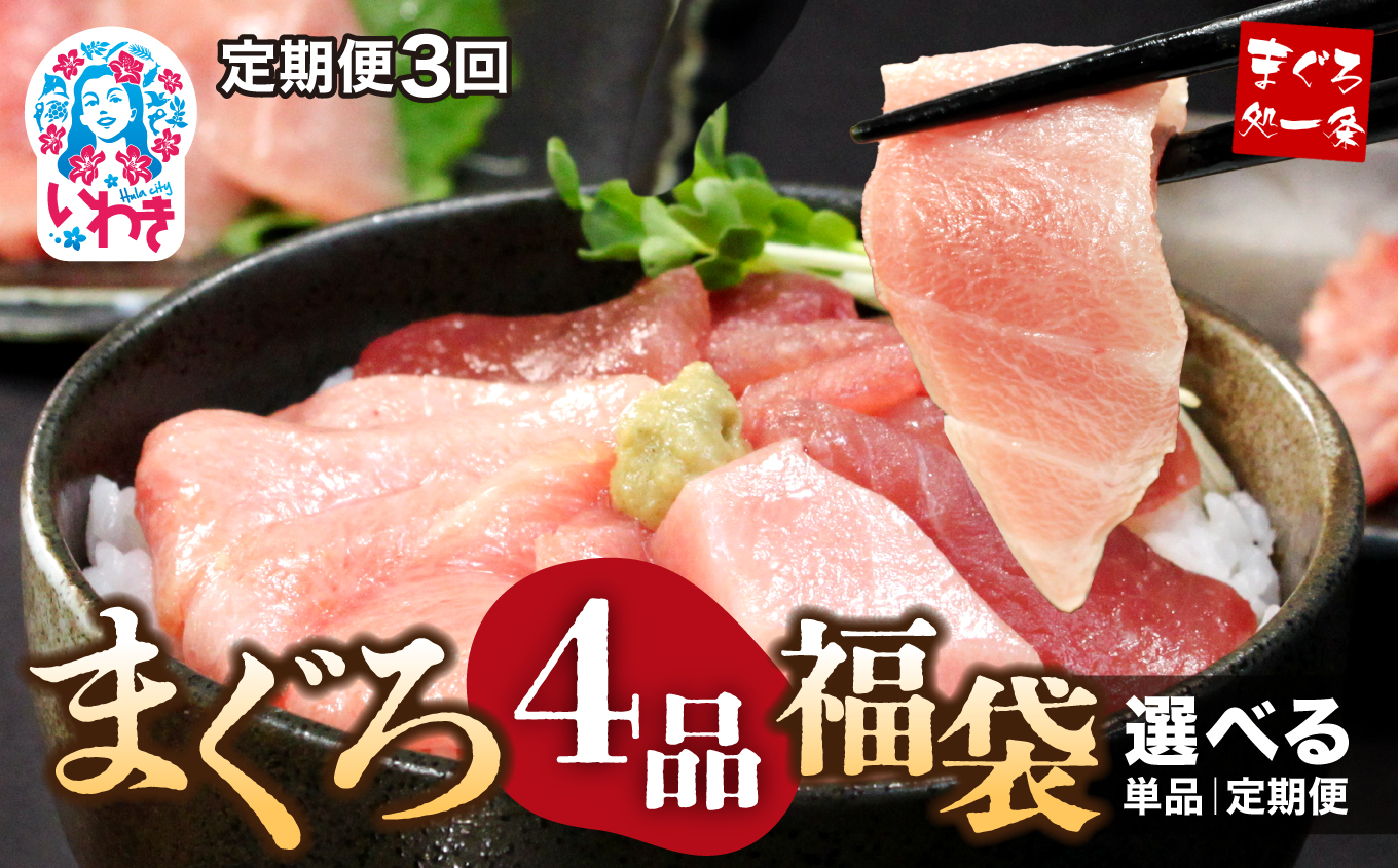 【定期便/計3回】まぐろ4品福袋【DG003-t3】|いわき市 ふるさと納税 株式会社東日本貿易 まぐろ 4品 福袋 選べる 回数 定期便 本マグロ 大トロ ＆ 中トロ ネギトロ づけ  中とろ 海鮮丼 や 手巻き寿し