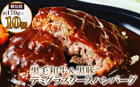 黒毛和牛＆黒豚デミグラスソースハンバーグ10個セット【配送不可地域：離島】【1545971】
