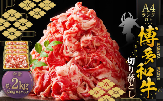 博多和牛A4ランク以上 切り落とし 約2kg（約500g×4パック） 牛肉 和牛 国産牛 牛 お肉 肉 肩 バラ 切落し 九州 福岡県 苅田町 冷凍