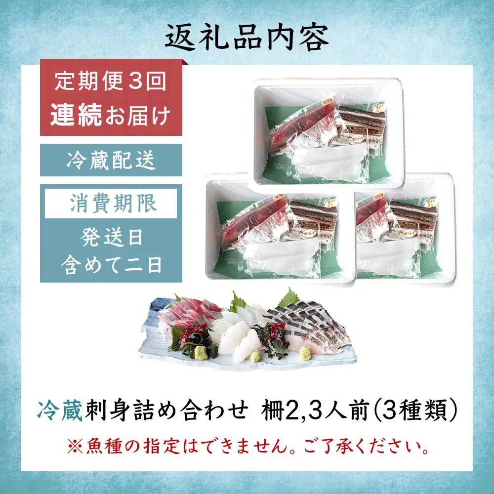 【3回定期便 / 連続お届け】 刺身詰め合わせ （柵） 2-3人前 （3種類）〈冷蔵〉  釣屋魚問屋直営 ひみ岸壁市場