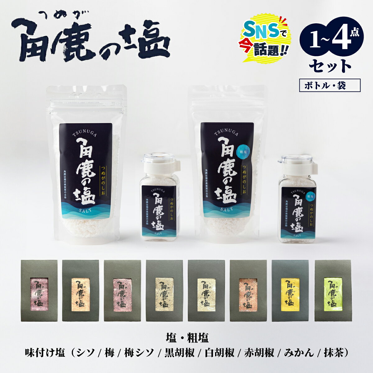 【ふるさと納税】★SNS で 話題沸騰★ 呪われていない 特別な塩 「角鹿の塩」 単品〜4点セット（塩・粗塩・味付き塩）[選べる種類・内容】【敦賀 塩 しお 粗塩 天然塩 天日塩 釜炊き 調味料 日本書紀 人気 話題 急上昇 大バズり お中元 お歳暮 ギフト 贈り物 NEW 新規】
