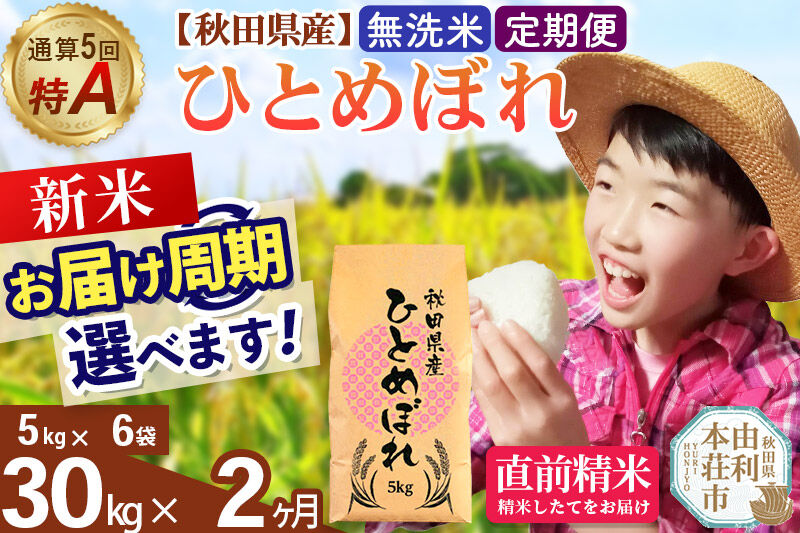 《令和8年産 新米受付》《定期便2ヶ月》【無洗米】通算5回特A 秋田県産ひとめぼれ 30kg(5kg×6袋)×2回  お届け周期調整 隔月に調整OK [米 無洗米 白米 特A 精米 秋田県 東北 お米