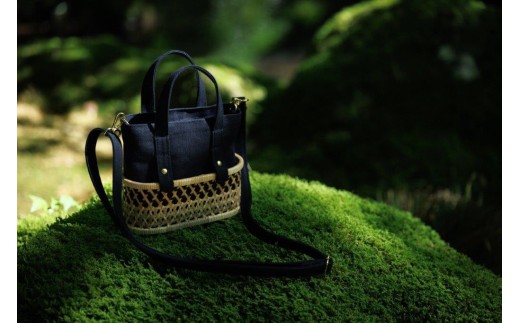 ふたえ籠サイズSブラック（竹籠フレーム帆布バッグ）工芸品 伝統 バッグ かばん 帆布 かご 籠 かごバッグ 新潟県 阿賀野市 2X03081B