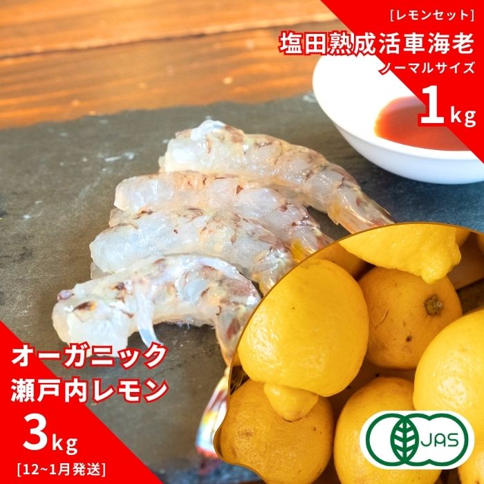 【ふるさと納税】オーガニック瀬戸内レモン 3kg(12~1月発送) / 塩田熟成活車海老 ノーマルサイズ 1kg(11~2月) オーガニック 有機レモン 有機JAS 果汁100% レモン えび エビ エビフライ 晩酌 国産 瀬戸内 濃厚 免疫力向上 健康 ビタミンC クエン酸 抗酸化 ソーダ 炭酸水
