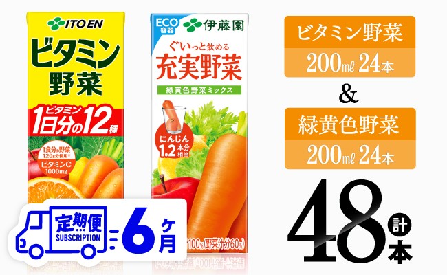 
                  【6ヶ月定期便】伊藤園 ビタミン野菜(紙)24本＋緑黄色野菜(紙)24本【 飲料類 野菜 緑黄色野菜 ビタミン野菜 ジュース セット 詰め合わせ 飲みもの 】
                