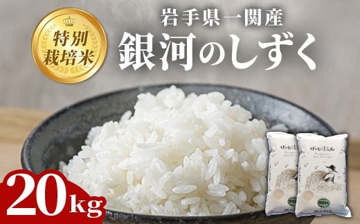 ＜令和7年産＞特別栽培米 銀河のしずく 20kg 岩手 お米 いわて コメ 精米 ブランド米 ご飯 白飯 ごはん お弁当 おにぎり 袋 東北 国産 岩手県 一関市