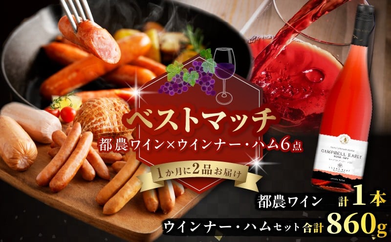 
            【期間・数量限定】＼ベストマッチ!!／都農ワイン&ウインナー・ハム6点セット 肉 豚肉 酒 ワイン 国産_T999-025
          