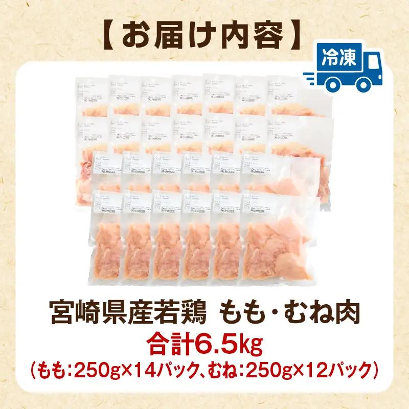 鶏肉 宮崎県産 若鶏 もも肉 むね肉 セット 6.5kg 鶏肉[250g×26P]