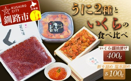 【ウニとイクラの食べ比べ！】塩水うに100g&生うに折100g×1折&いくら醤油漬け400g ふるさと納税 うに いくら F4F-3211