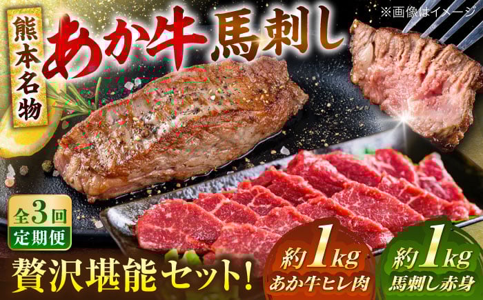 
            【全3回定期便】熊本の贅沢 あか牛 ヒレ肉 約1kg 赤身 馬刺し 約1kg 堪能セット 【合同会社 たべたせいか】 [AYCB037]
          