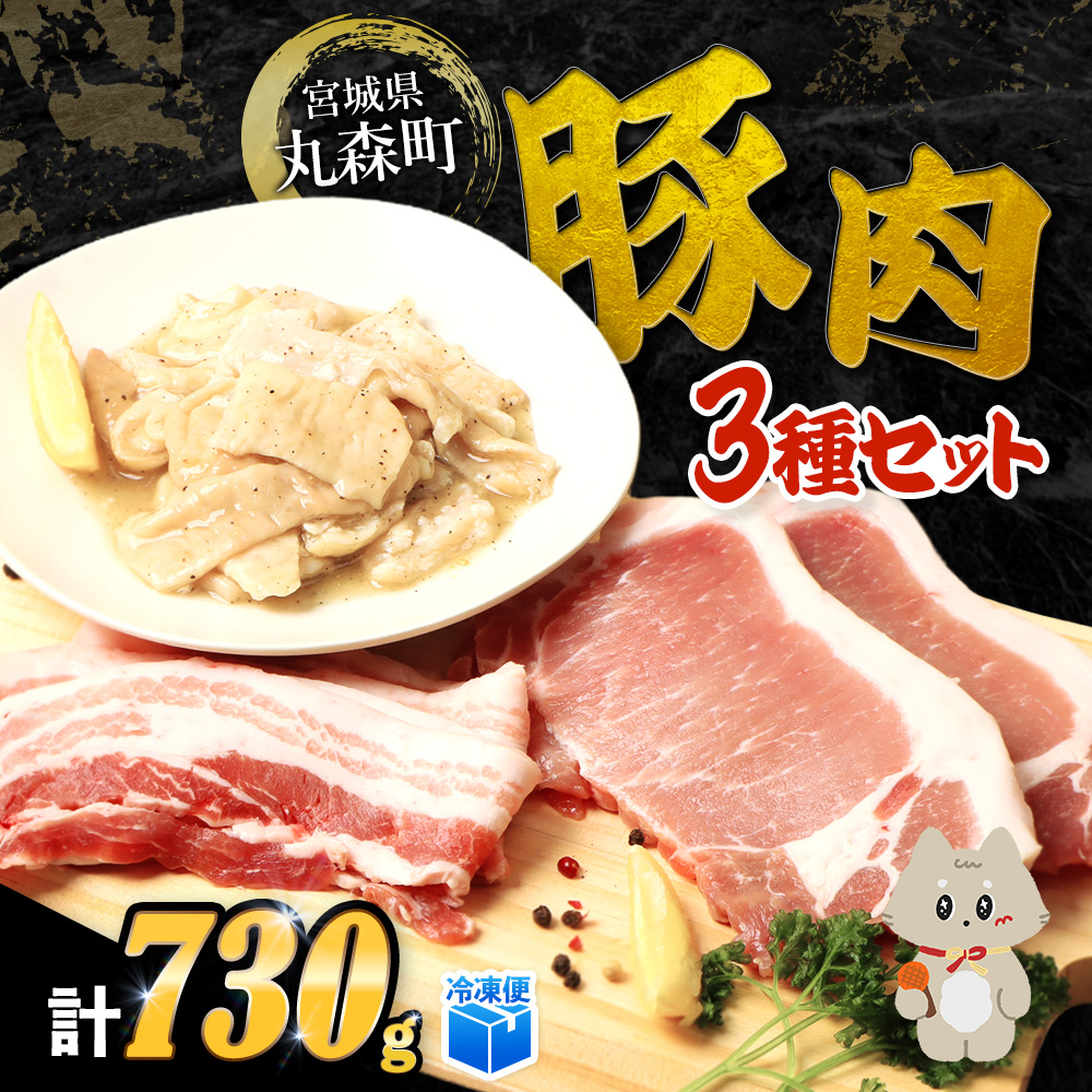 【古今東北】 丸森町大槻ファーム 豚肉3種セット(計730g）【30003AA0101】