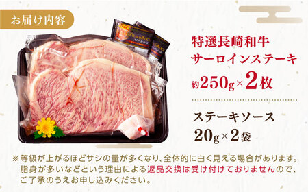 【着日指定 可能】特選 長崎和牛 サーロインステーキ 約500g（250g×2枚） 平戸市 / 萩原食肉産業[KAD345]