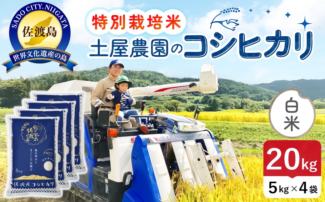 
                  佐渡島産コシヒカリ 白米20kg（5kg×4袋）令和7年産 特別栽培米 単一原料米 農家直送 | 新潟県産コシヒカリ 新潟産コシヒカリ 新潟コシヒカリ 佐渡産コシヒカリ 新潟県産こしひかり 佐渡産こしひかり お米 米 こしひかり 白米 精米 おこめ コメ 20キロ 大容量 にいがた さど 新潟県 佐渡市
                