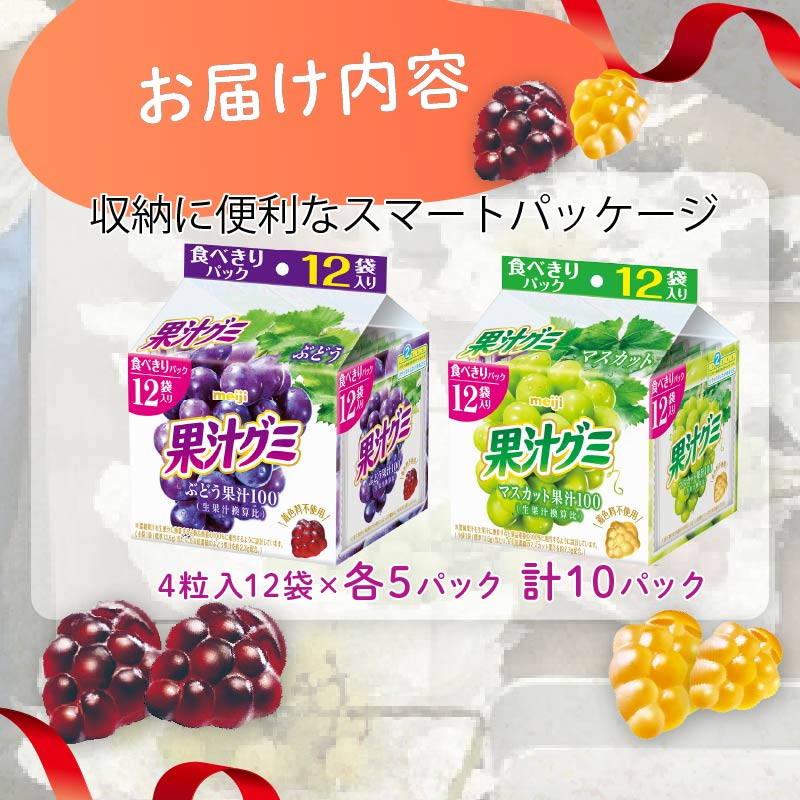 明治 果汁グミ スマートパック ぶどう ＆ マスカット 163ｇ × 各5個 グミ 葡萄 ブドウ お菓子 おやつ フルーツ 果物 果汁 詰め合わせ 詰合せ セット  まとめ買い 静岡県 藤枝市