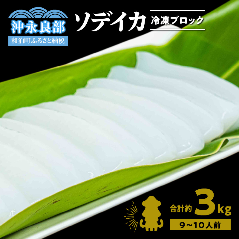 冷凍保存ＯＫ！エメラルドブルーの美しい海で育ったおいしいソデイカ冷凍ブロック約3キロ（9～10人前）！