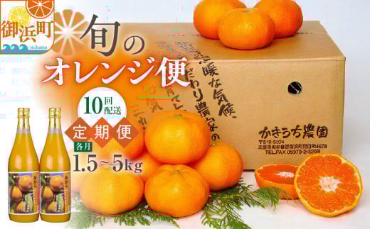 かきうち農園のオレンジ便（全10回）【果物 フルーツ みかん オレンジ デザート みかんジュース オレンジジュース 定期便 定期 10回 三重県 御浜町】