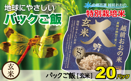 地球にやさしいパックご飯 20食入り【玄米】　減農薬・減化学肥料 「特別栽培米」－地球にやさしいお米－