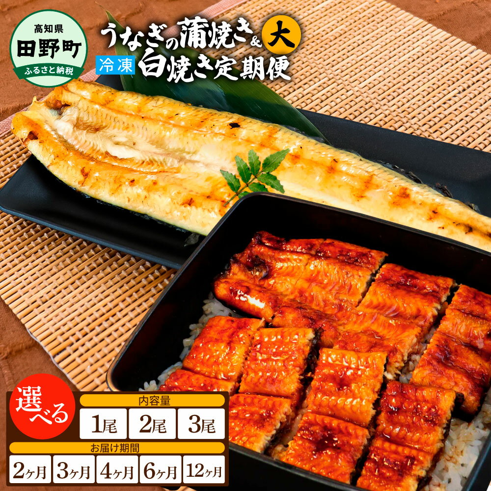 【ふるさと納税】田野町産うなぎの蒲焼き(大)+うなぎの白焼き(大)各1～3尾 定期便 2~12ヶ月 定期コース 1尾あたり120～150g タレ・山椒付 うなぎ 鰻 ウナギ 蒲焼き かば焼き 白焼 国産 お取り寄せ 冷凍配送 送料無料 高知県 ふるさとのうぜい 故郷納税 返礼品 30000円から