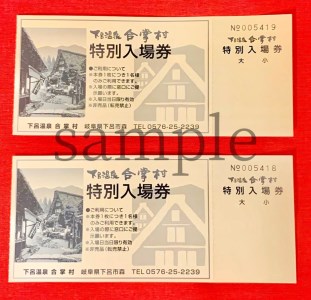 下呂温泉合掌村入場券　2枚 【19-1】合掌村 下呂温泉 チケット 入場 がっしょうむら 下呂市 入場券
