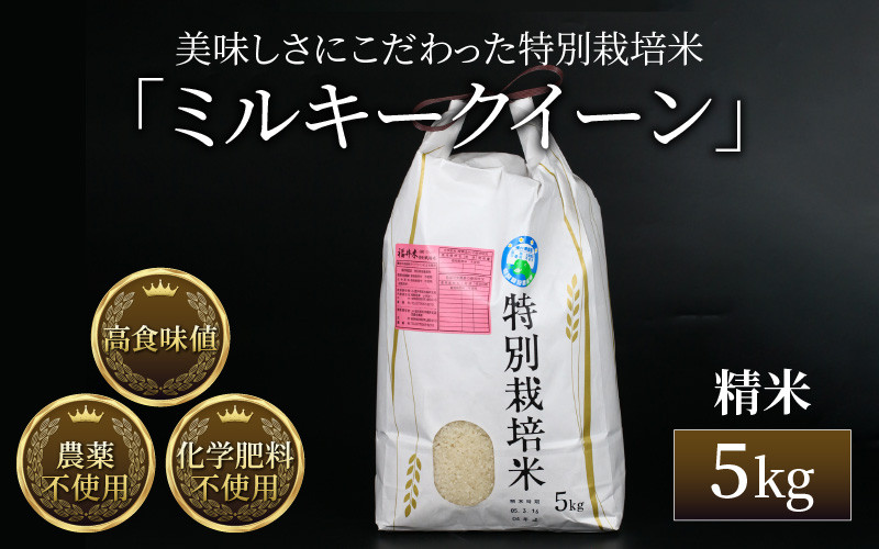 
            【先行予約】【令和7年産 新米】 ミルキークイーン 精米 5kg  特別栽培米 農薬不使用 化学肥料不使用 ／ 高品質 鮮度抜群 福井県産 ブランド米 ※2025年10月上旬以降順次発送
          