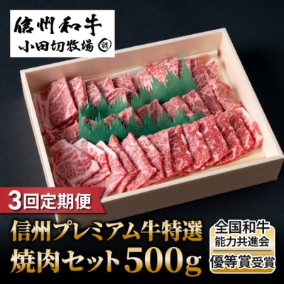 【3回定期便】小田切牧場信州プレミアム牛特選　焼肉セット500g